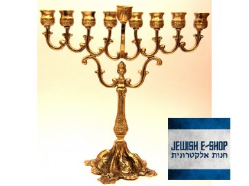 Gorgeous decorated Hanukkiah, golden color, 26cm
