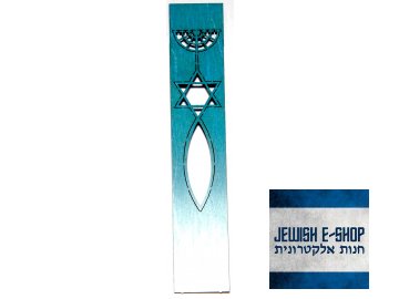 Dřevěná záložka do knížky modro-bílá - 8 cm