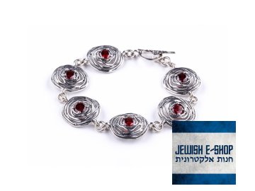 Izraelský stříbrný náramek s červenými zirkony 925/1000
