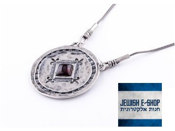 Izraelský stříbrný náhrdelník s granátem Ag 925/1000