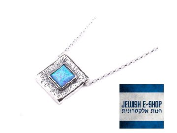 Izraelský stříbrný ctvercový náhrdelník s opálem Ag 925/1000