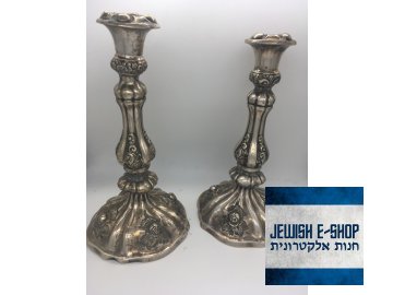 Šábesové svícny stříbrné 800/1000 - 26 cm vysoké, stáří cca 1850 - Rakouské císařství