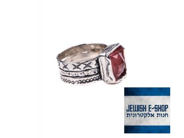 Izraelský stříbrný prsten se cherry quartz - Velikost 8 Ag 925