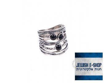 Stříbrný prsten s onyxy - Velikost 7