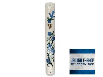 Mezuzah from Self-hardened Matter - with Bird and Flowers