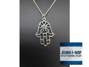 Chamsa se světle modrým zirkonem - stříbrná Ag 925/1000 - JEWISHOP design