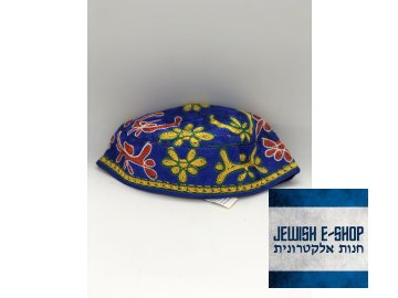 "Bucharská" kippa - jarmulka - fialová s červeným a zeleným zdobením