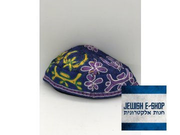 "Bucharská" kippa - jarmulka - fialová s růžovým zdobením