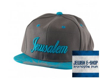 Baseball Cap with Jerusalem and Paint Splatter Design Gray Turquoise+85 19178 920x800