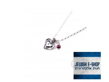 Stříbrný náhrdelník s granátem a se srdíčkem - Ag 925/1000 - Shablool