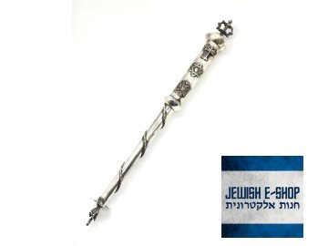 JAD - 29,5 cm dlouhé ukazovátko na Tóru s korunkou, Ag 800/1000