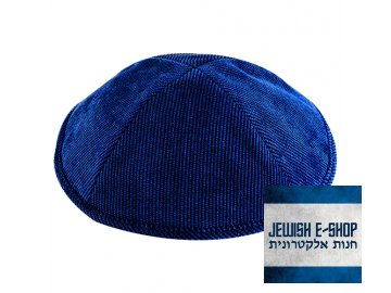 Manšestrová kippa - jarmulka tmavomodrá, 19 cm