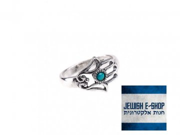Stříbrný prsten s chamsou a s tyrkysem - Velikost 8 - Ag 925/1000 - Shablool