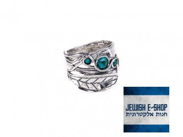Stříbrný prsten s tyrkysy a lístkovým motivem - Velikost 9 - Ag 925/1000 - Shablool