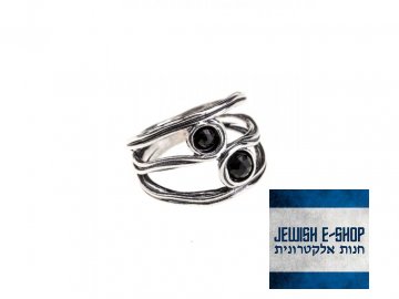Stříbrný prsten s onyxy - Velikost 8