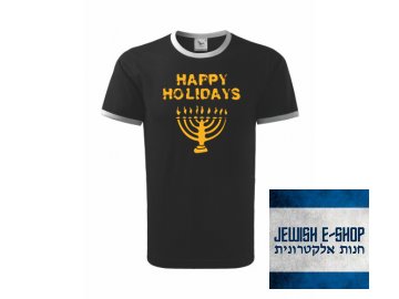 Tričko - Happy Holidays - Chanuka - BLACK