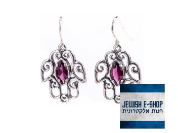 Náušnice chamsa s červeným zirkonem Ag 925/1000 made in Israel