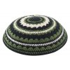 Zeleno-černo-béžová háčkovaná kippa - jarmulka přímo z Izraele, 18 cm