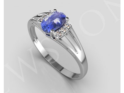 Zlatý prsten z bílého zlata - tanzanit, diamanty SI1-G - 0,0450 ct, Au 585/1000+Rh