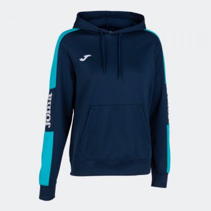 Dámská sportovní mikina s kapucí Joma Championship IV - tmavě modrá/fluo tyrkysová (Velikost XS)