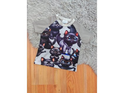 Tričko s krátkým rukávem - kočičky s brýlemi