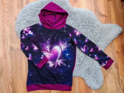 Mikina fialová - srdíčka