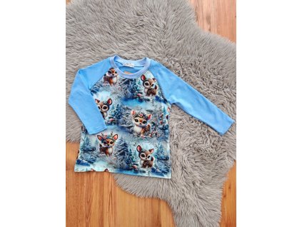 Tričko s dlouhým rukávem  - srnky - (modrá)