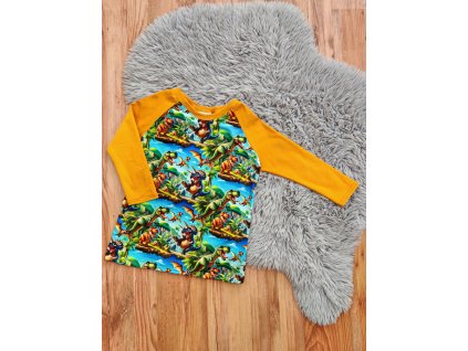 Tričko s dlouhým rukávem  - dinosauři - (žlutá)