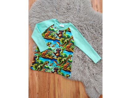 Tričko s dlouhým rukávem  - dinosauři - (mentolová)