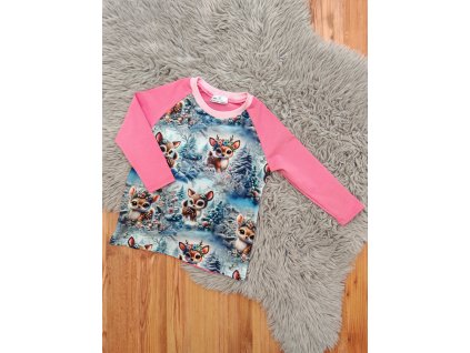 Tričko s dlouhým rukávem  - srnky - (růžová)