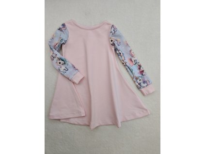 Šatičky světle meruňkové - jednorožci - dlouhý rukáv