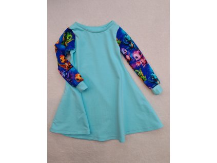 Šatičky mentolové - dráčci - dlouhý rukáv