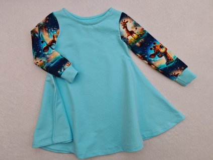 Šatičky mentolové - žirafy - dlouhý rukáv