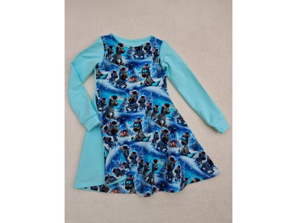 Šatičky mentolové - zebry - dlouhý rukáv