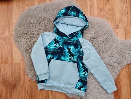 Mikina světle modrá - dinosaur