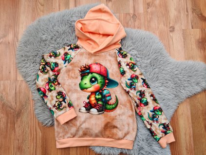 Mikina světle meruňková - dráček v kšiltovce