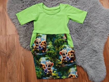 Šatičky zelené - lvíčata - krátký rukáv