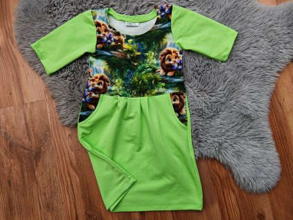 Šatičky zelené - lvíčata 2 - krátký rukáv