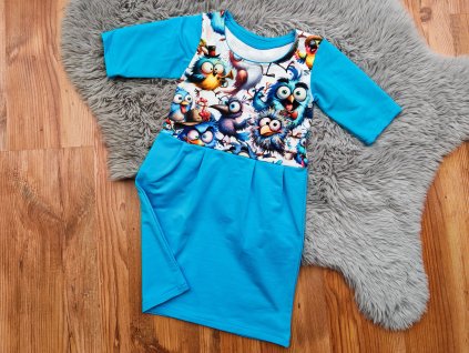 Šatičky modré - vykulení ptáčci - krátký rukáv