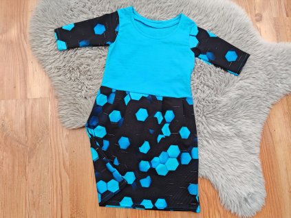 Šatičky tyrkysové - šestiúhelníky - krátký rukáv