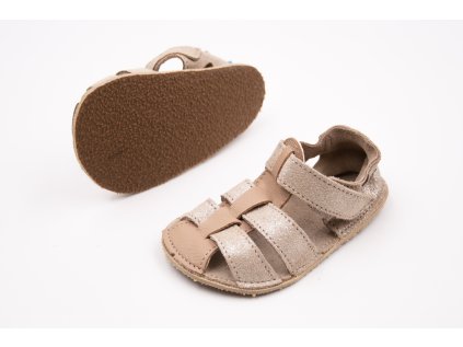 DETSKÉ BAREFOOT SANDÁLE BABY BARE SHOES SANDALS NEW - CAPUCCINO GLITTER