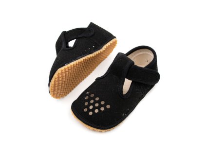 DETSKÉ BAREFOOT PAPUČE BEDA ŠIRŠIE (W) PERFOROVANÉ - JUST BLACK