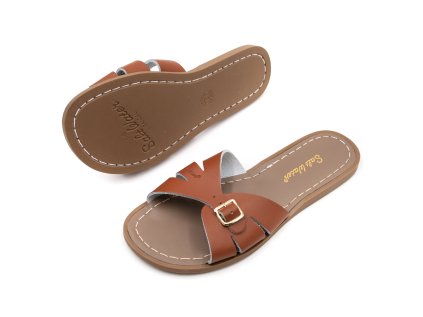 DÁMSKE KOŽENÉ ŠĽAPKY SALT-WATER SANDALS SLIDES - TAN