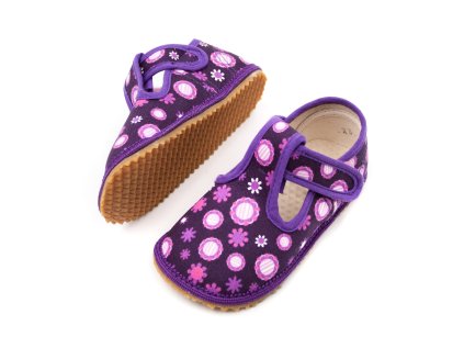 DETSKÉ BAREFOOT PAPUČE BEDA ŠIRŠIE (W) - VIOLET FLOWER