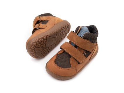DETSKÉ BAREFOOT TOPÁNKY S MEMBRÁNOU FRODDO UP TEX AUTUMN - COGNAC