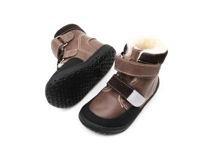 DETSKÉ BAREFOOT ZIMNÉ TOPÁNKY JONAP FALCO S VLNOU - TMAVO HNEDÉ