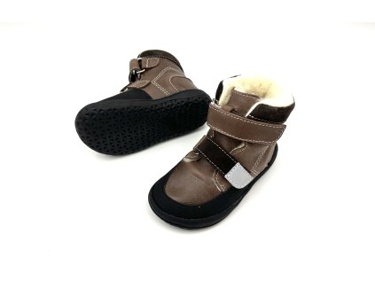 DETSKÉ BAREFOOT ZIMNÉ TOPÁNKY FALCO S VLNOU - TMAVO HNEDÉ