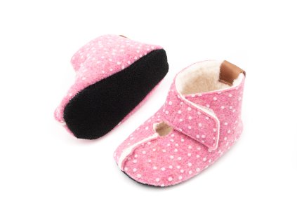 DETSKÉ BAREFOOT VLNENÉ PAPUČE OMA KING KAKU -PINK DOTS