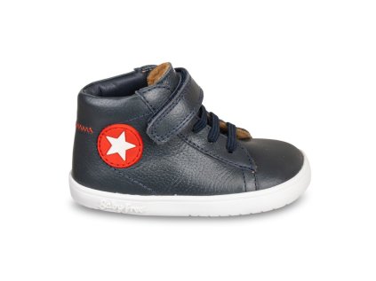 botin barefoot sin drop azul marino con estrella calzado de piel barefoot