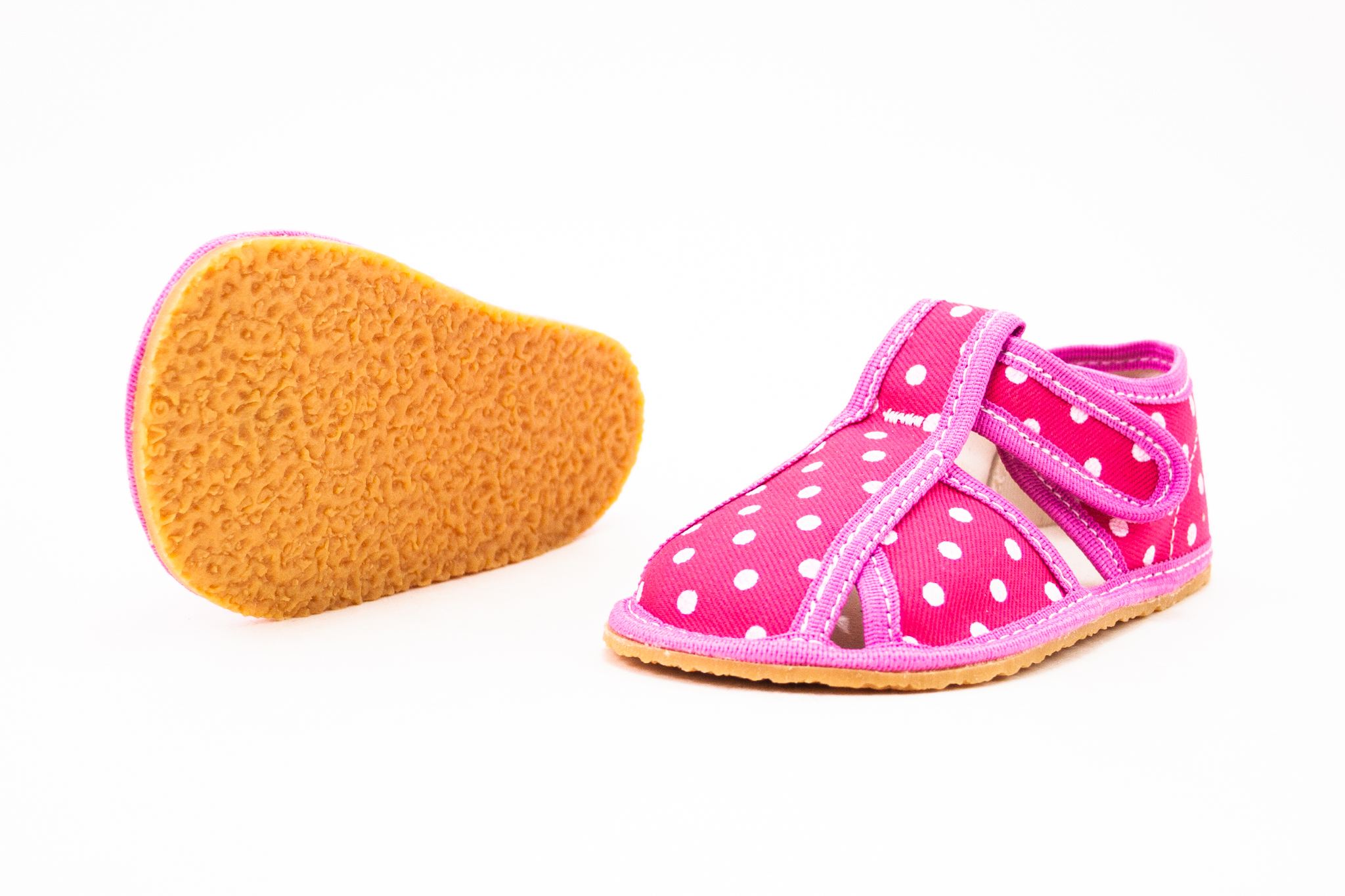 BABY BARE SHOES SLIPPERS PINK DOT Veľkosť: 22, Vnútorná dĺžka  topánky v cm: 14.7, Vnútorná šírka topánky v cm: 6.4